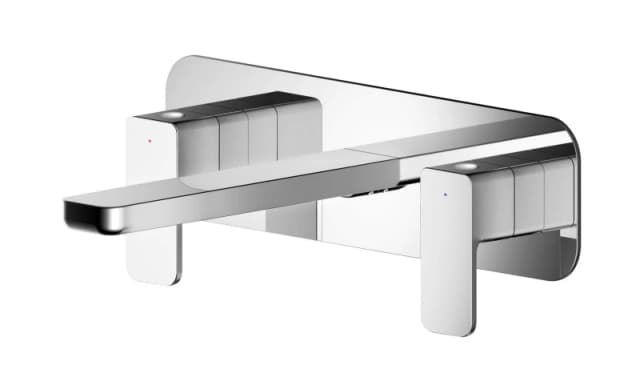 Balterley Square Wall Mount 3 Tap Hole Basin Mixer Tap Back Plate Chrome Silver