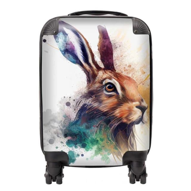 Warren Reed - Designer Hare Close Up Splashart Suitcase in Brown Size: Large Brown Unisex Large