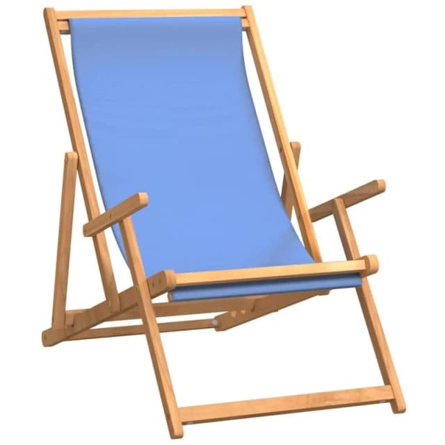 VIDAXL Folding Beach Chair Solid Wood Teak Blue Vidaxl 8720286766705
