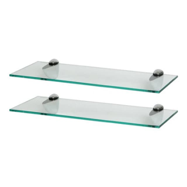 Harbour Housewares 2X Floating Glass Shelves - 50Cm - Silver Brackets - Bathroom Shower Storage Vanity Display Unit Shelf
