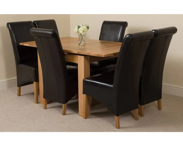 Thats Furniture Richmond 90-150cm Oak Extending Dining Table & 6 Montana Leather Chairs in Black Unisex