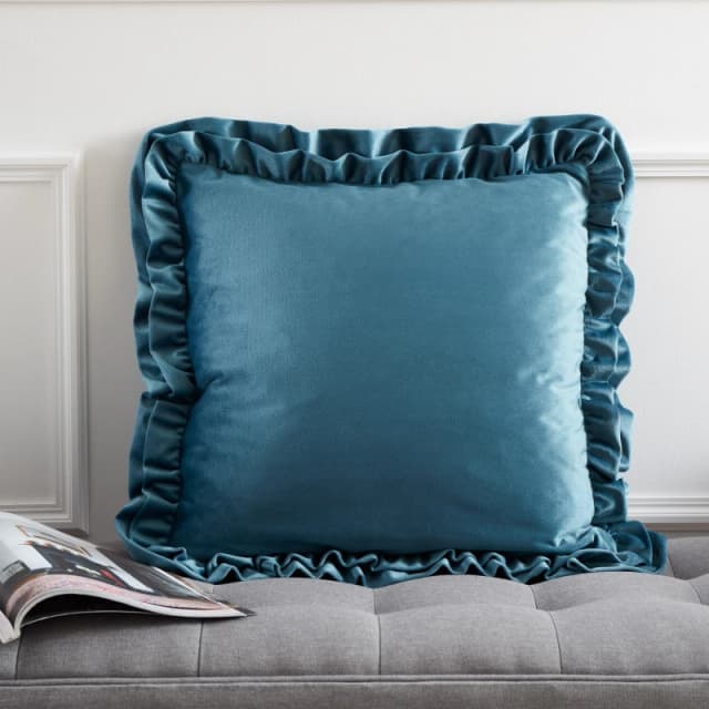 Catherine Lansfield So Soft Velvet Touch Double Frill Filled Cushion 43cm x 43cm Teal
