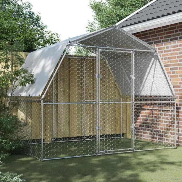 VIDAXL Chicken Cage with Roof and Door Silver Galvanised Steel Vidaxl 8721102797927