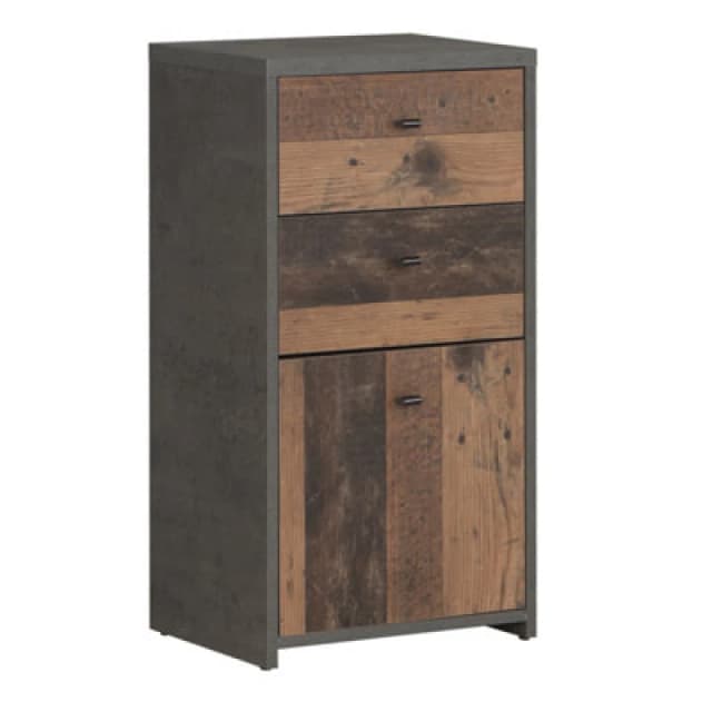 Furniture To Go Best Chest Storage Cabinet 2 Drawers 1 Door In Concrete Optic Dark Grey/old - Wood Vintage