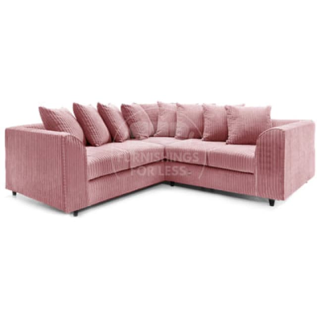 Furnishings For Less UK Ferguson Pink 5 Seater Fabric Corner Sofa L Shaped Jumbo Cord - Scatter Back