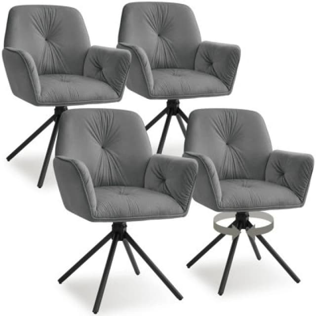 Tectake Set Of 4 Swivel Chair Lenia - Upholstered, Padded, 56.5 X 54 X 86cm - Velvet Look Anthracite/black