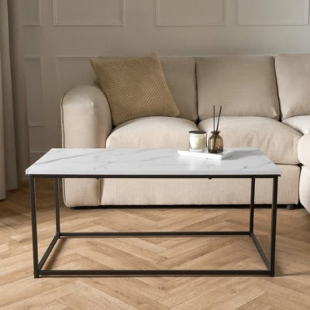OHS OHS Coffee Table Marble Bedside End Living Room Metal Frame Home Decor in White White One Size Unisex 5027434198689