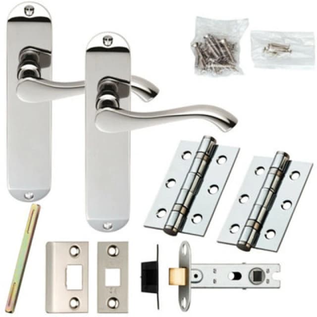 Loops Door Handle & Latch Pack Chrome Modern Scroll Lever Round Backplate 180 x 40mm Multi