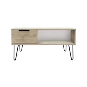 Hirato Ready Assembled 1 Drawer Coffee Table Nebraska Oak With Black Metal Hairpin Legs