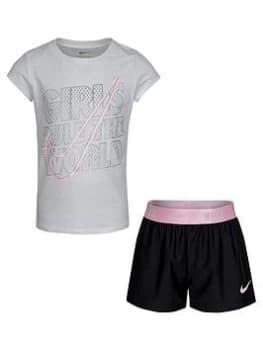 Nike Younger Girls Practice Perfect 2 Piece Short Sleeve T-Shirt and Shorts Set - Black, Size 6-7 Years, Women