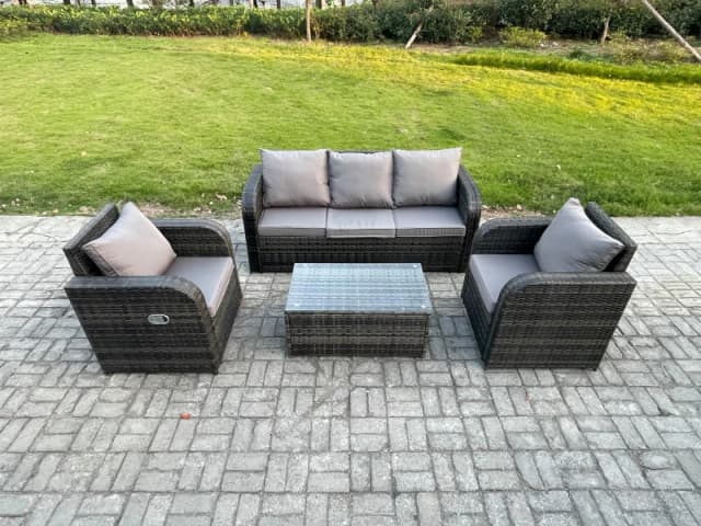 Fimous Outdoor Rattan Garden Furniture Set 5 Seater Patio Lounge Sofa Set with Rectangular Coffee Table Dark Grey Mixed Dark Grey