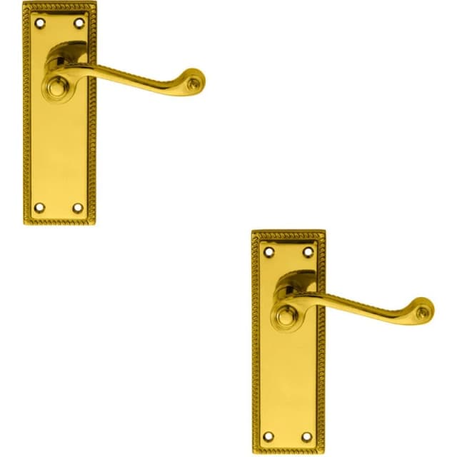 Loops 2x PAIR Reeded Design Scroll Lever on Latch Backplate 150 x 48mm Polished Brass Metallics