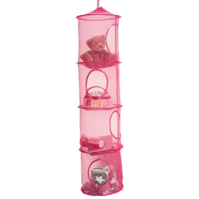OHS OHS 4 Tier Large Toys Storage Hanging Net Organiser Basket in Pink Pink One Size Unisex 5027434184194