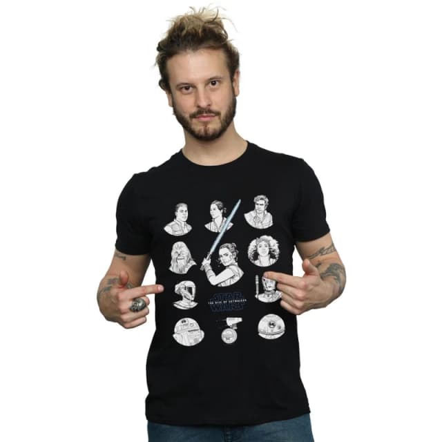 Disney Men Star Wars The Rise Of Skywalker Resistance Charcter Line Up Mono T-Shirt in Black Size: Small Black S Male 5059400152197