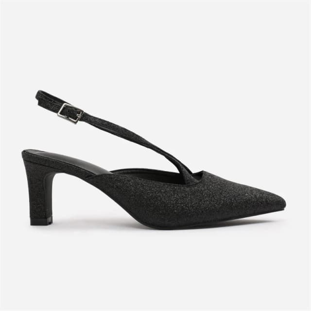 Where's That From 'Raizel' Pointed Toe Low Block Heel With Cross Over Ankle Strap Black