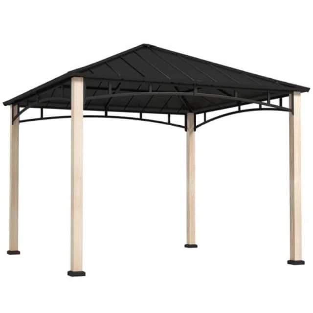 Outsunny 3 x 3(m) Hardtop Gazebo with Metal Roof and Wood Grain Frame Black