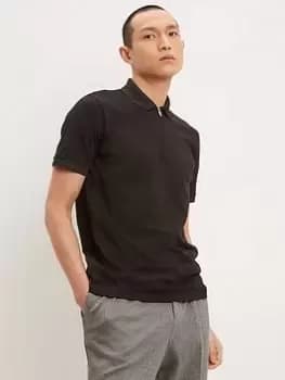 Burton Menswear London Burton Slim Fit Plain Zip Polo, Black Size XL Men