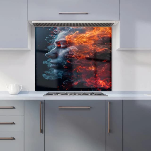 Warren Reed - Designer Fiery Mindscape: Portrait In Flames Kitchen Splashback Size: 600mm x 650mm Multicolor Unisex 600mm x 650mm