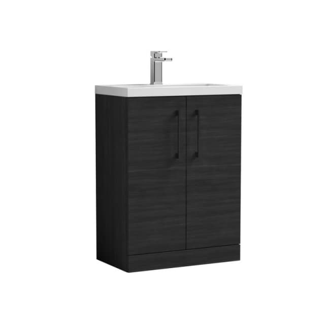 Balterley Bathroom Vanity Basin Unit, Black Handles, 600mm, Wood Black Unisex