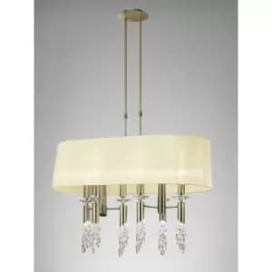 Tiffany pendant lamp 6+6 bulbs E27+G9 oval, antique brass with cream lampshade & transaparent crystal
