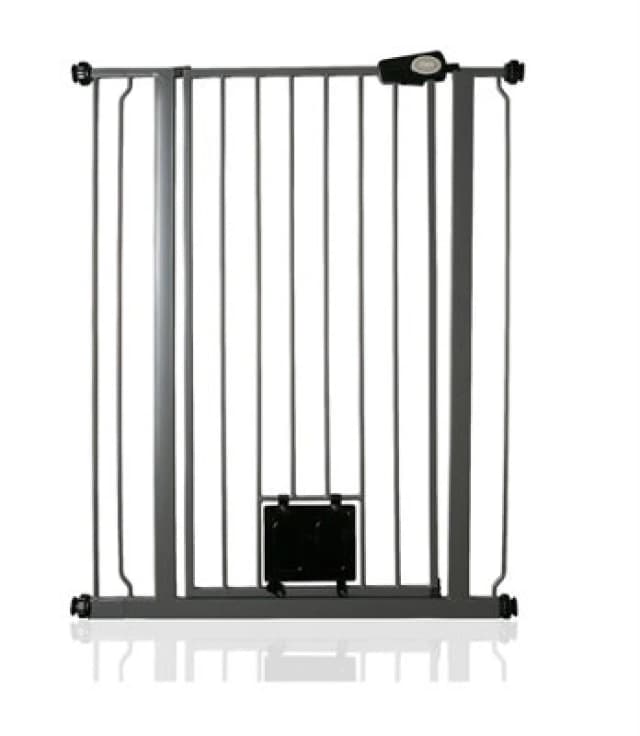 Bettacare Pet Gate With Lockable Cat Flap, 81.4Cm - 89Cm, Slate Grey, 104Cm In Height