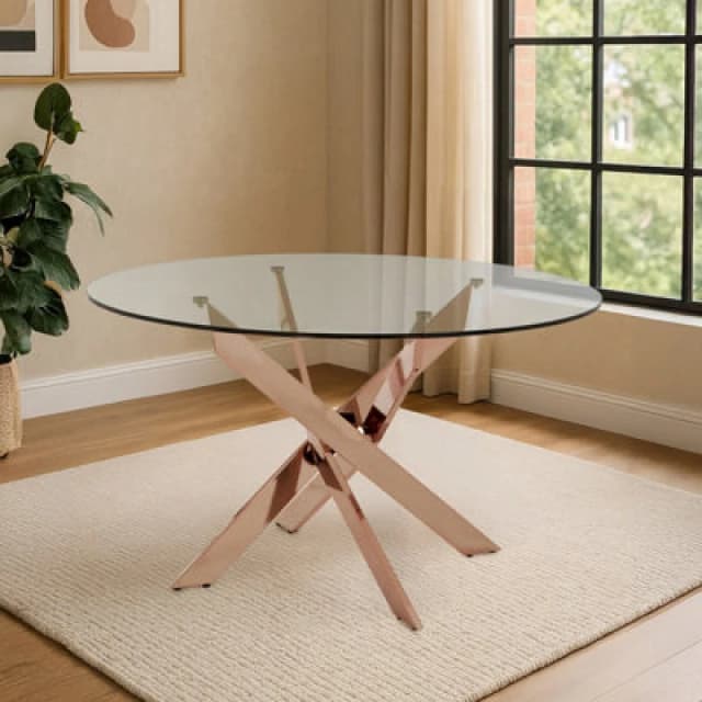 Premier Housewares Sturdy Intersected Rose Gold Dining Table, Durable And Stylish Kitchen Table, Luxurious Dining Room Table Gold