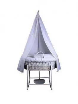 Clair De Lune 6 Piece Waffle Moses Basket Starter Set - White Wicker, White