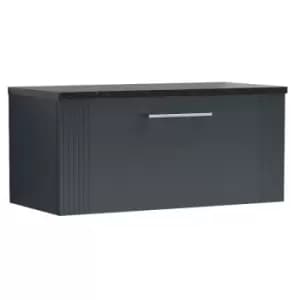 Deco Satin Anthracite 800mm Wall Hung Single Drawer Vanity Unit with Sparkling Black Laminate Worktop - DPF1496LSB - Satin Anthracite - Nuie