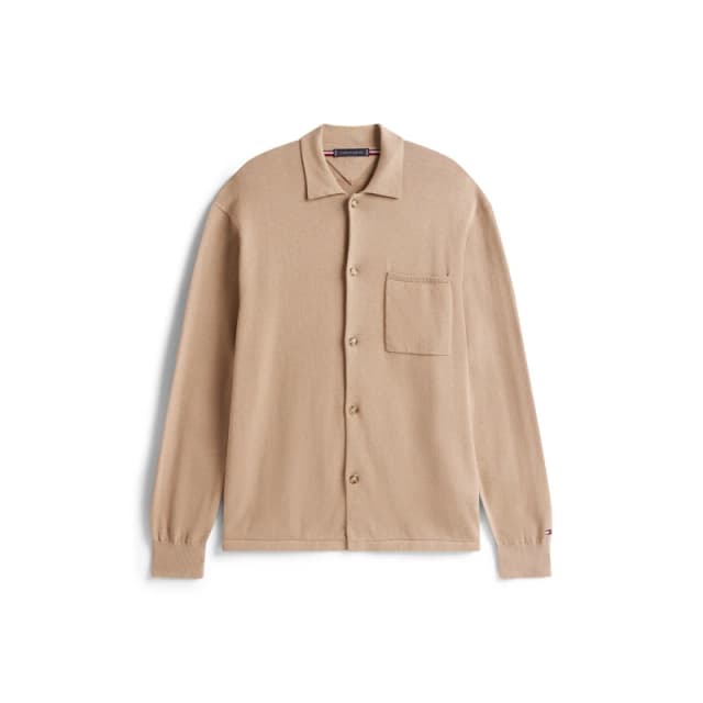 Tommy Hilfiger Mens Cotton Button-Front Overshirt Coast Taupe AFE male S