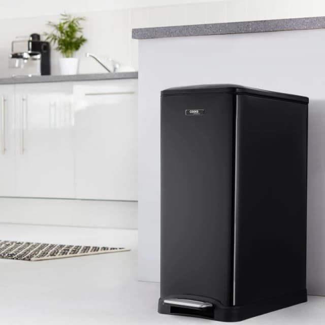 Cooks Professional Slimline Dual Compartment Pedal Bin 50L with Soft Close Lid in Black Unisex