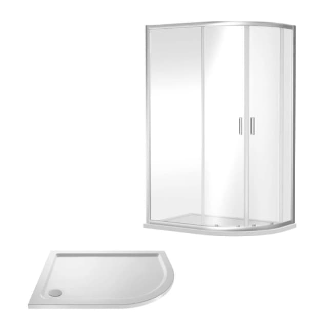 Balterley Ruwa Offset RH Quadrant: Door, Panel, Tray, 1000 x 800 mm Chrome/White in Silver Silver Unisex