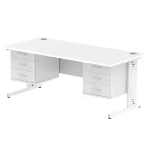Impulse 1800 Rectangle White Cable Managed Leg Desk White 2 x 3 Drawer