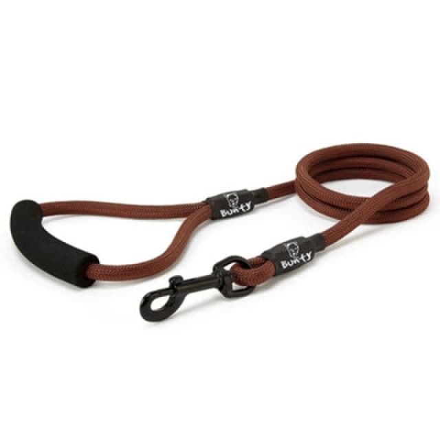 Bunty Nylon Rope Dog Lead With Clip - Extra-Strong Lead, Ergonomic Foam Grip - Training Lead & Swivel Collar Clip - Brown 120Cm