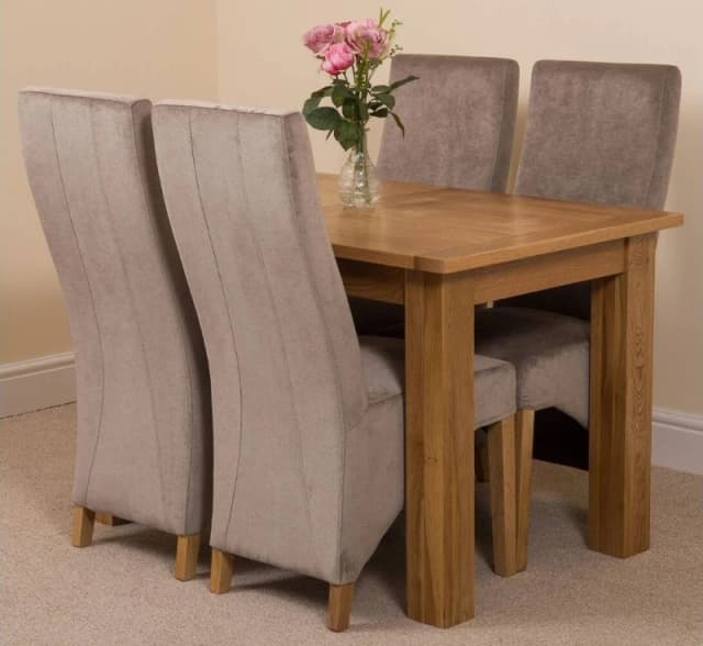 Thats Furniture Hampton 120-160cm Oak Extending Dining Table & 4 Lola Fabric Chairs in Grey Grey Unisex
