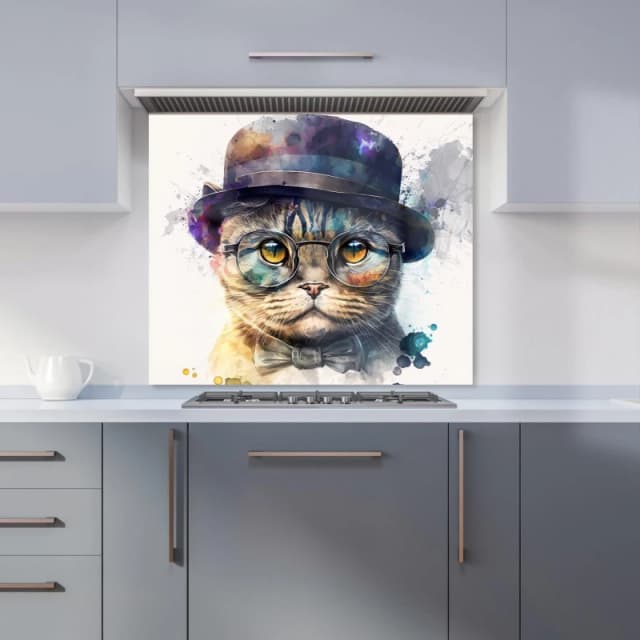 Warren Reed - Designer Scottish Fold Cat Splashart Kitchen Splashback Size: 600mm x 750mm Multicolor Unisex 600mm x 750mm