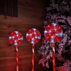 Premier Decorations Ltd - 3pc 70cm Premier Christmas Outdoor Red & White Lollipop Path Lights