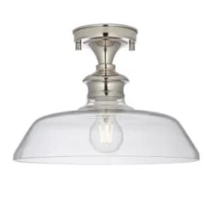 Barford Semi Flush Ceiling Pendant Light Polished Nickel, Clear Glass Shade