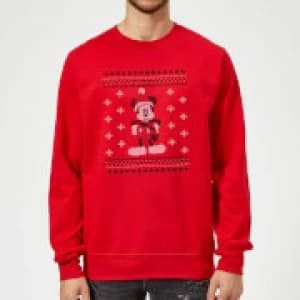 Disney Mickey Mouse Christmas Mickey Scarf Red Christmas Sweatshirt - L - Red