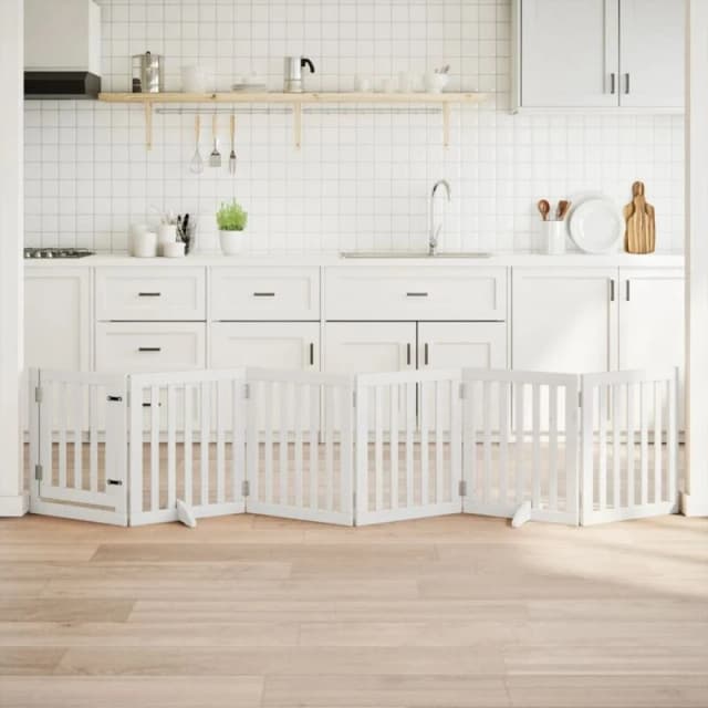 vidaXL Dog Gate with Door Foldable 6 Panels White 300cm Poplar Wood, White 352245