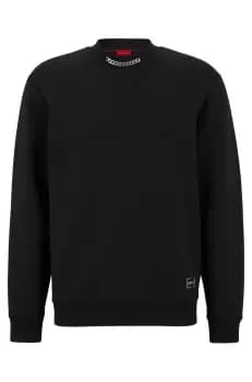 HUGO Relaxed-Fit Cotton Blend Sweatshirt With Chain Collar Black