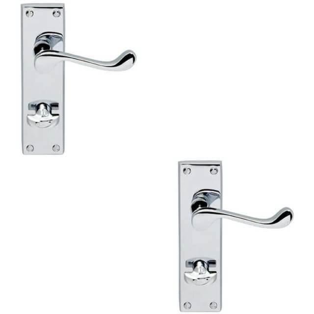 Loops 2x PAIR Victorian Scroll Lever on Bathroom Backplate 155 x 41mm Polished Chrome Multi