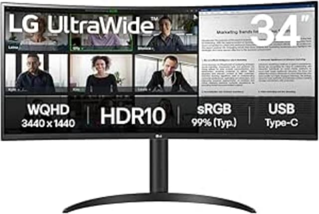 LG 34WR55QK-B computer monitor (34") 3440 x 1440 pixels Wide Quad HD Black 34WR55QK-B.AEK