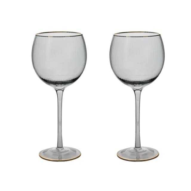Hestia Set of 2 Grey Gin Glasses with Gold Rim Clear unisex