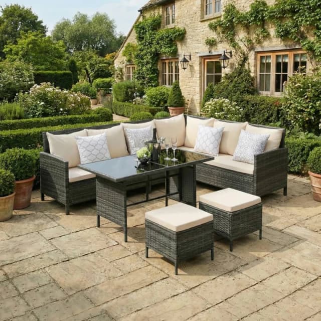 Home Garden Direct Thalia - Rattan Corner Sofa Set - 8 Seats - Beige Beige Unisex