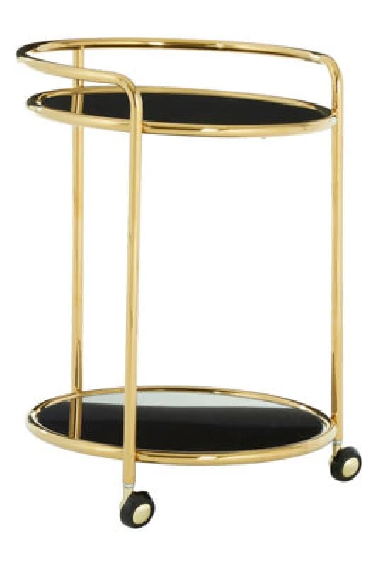 Premier Housewares Round Gold Finish Trolley, Tempered Glass Shelves Drinks Trolley For Parties, Movable Kitchen Trolley Gold