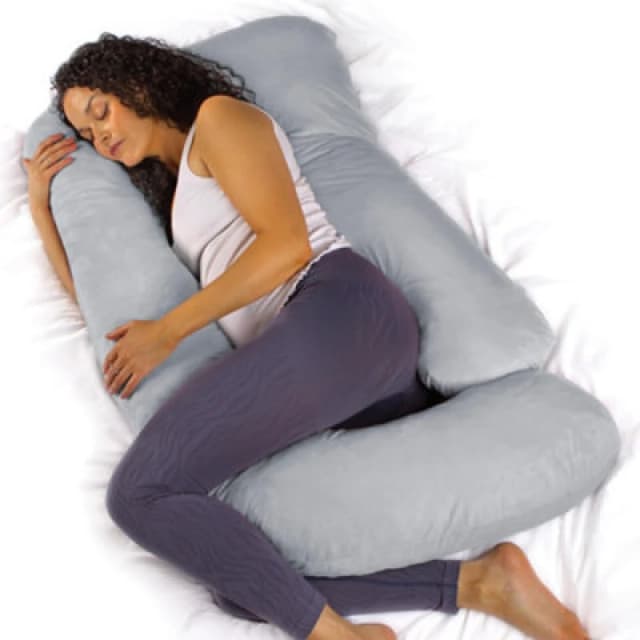 Aamira J Shaped Pregnancy Pillow Light Grey, 140X70X20Cm Shredded Memory Foam Full Body Maternity Cushion For Sleeping