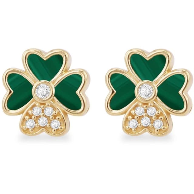 Be You 9ct Gold Synthetic Malachite CZ Clover Earring Yellow Gold female One Size