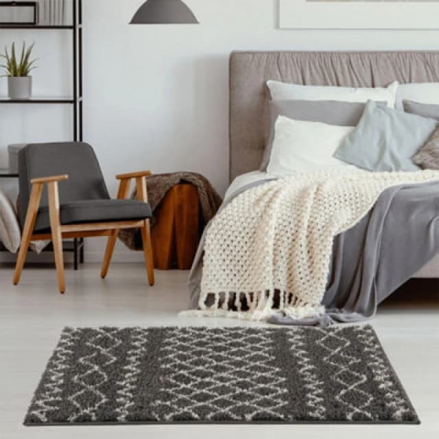 The Rugs Moroccan Dark Grey Shaggy Living Room Rug 940