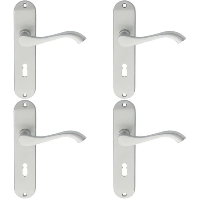 Loops 4x PAIR Curved Handle on Chamfered Lock Backplate 180 x 40mm Satin Chrome Multi