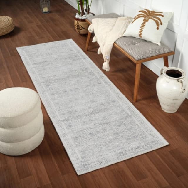 Livabliss Vintage Oriental Boho Grey Vicky Runner Rug 80 X 220 Cm - Easy Care, Non Shedding, Ideal For Hallway Or Beside The Bed